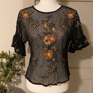 Maeve Swiss Dot Floral Embellished Blouse